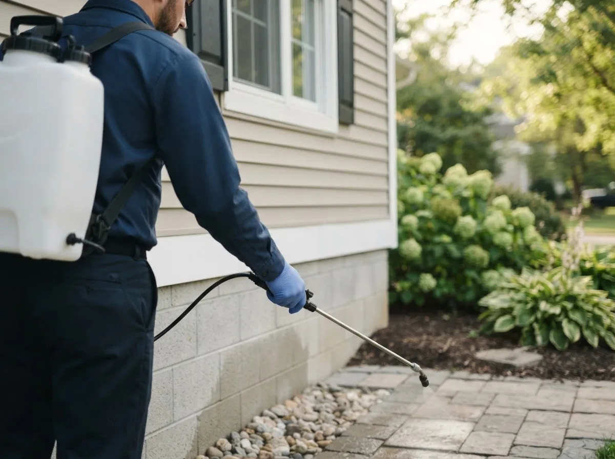 Pest control technician inspecting a home in Inwood, WV